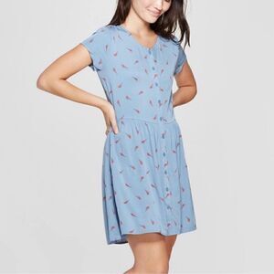 Junk food Clothing Size S Blue & Red David Bowie Lightning Bolt Tie Waist Dress